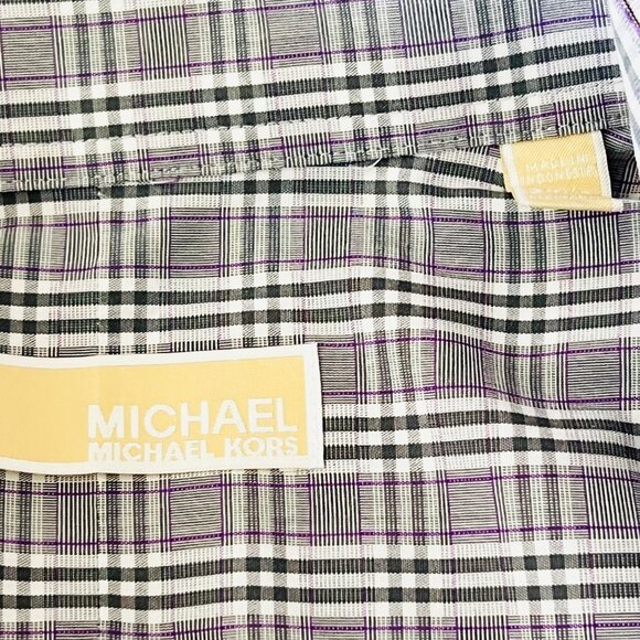 Michael Kors Men's Plaid Long Sleeve Button-Up Grey/Purple Shirt 16.5 34/35 NWOT - Picture 7 of 11